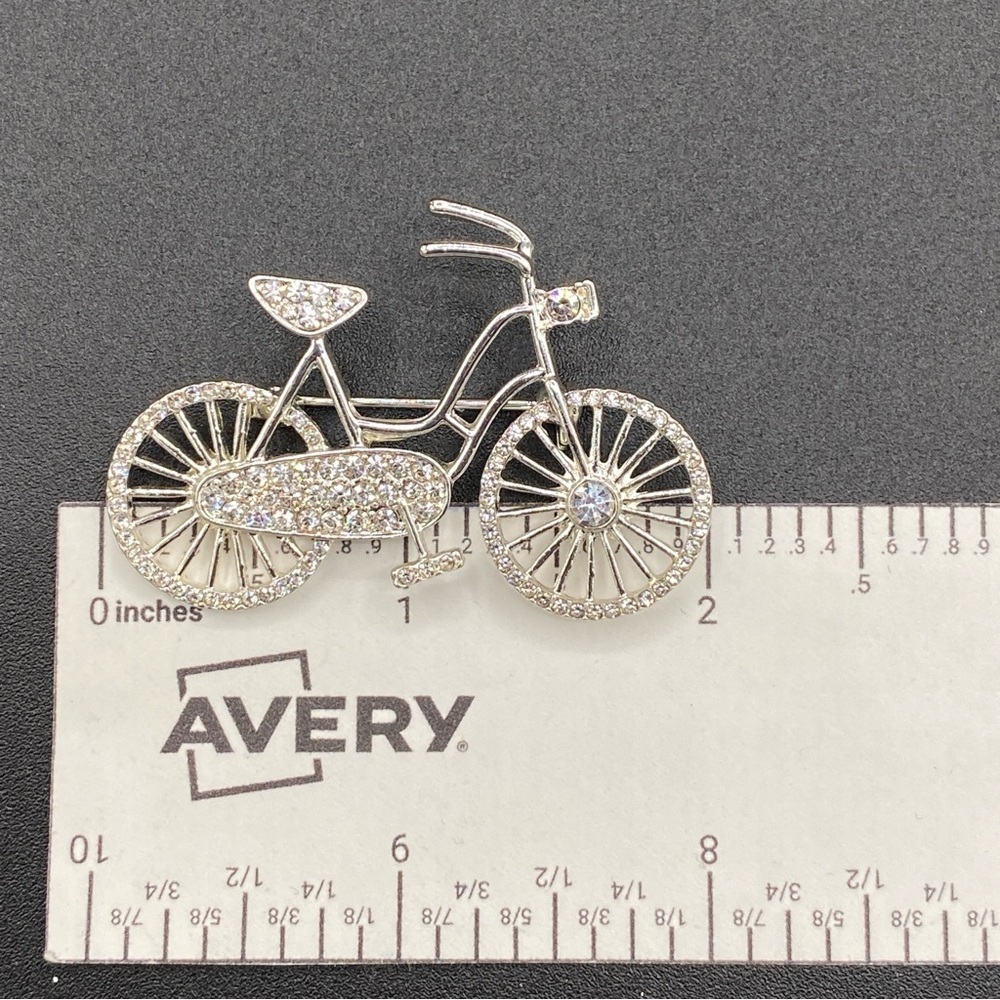 Pave Crystal Rhinestone Silver Tone Dutch Amsterdam Bicycle Pin - Picture 10 of 11